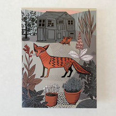 Lush Designs card printed with a fox in and english garden