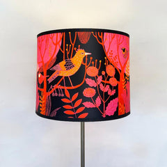 colourful black pink orange lampshade with bird print